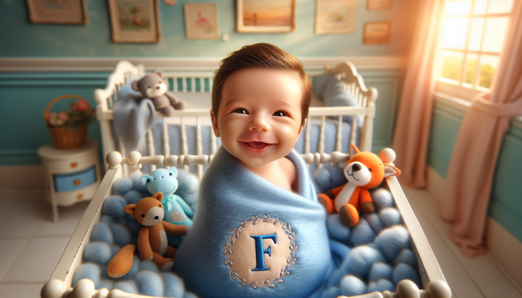 Prénom de garçon commencant par F dans une chambre de bébé douce et joyeuse.