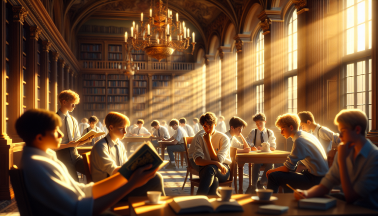Créer une image avec Quentin, Quinn et Qasim dans une bibliothèque paisible.