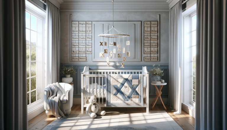 Prénom garçon en X dans chambre de bébé sereine et sophistiquée.